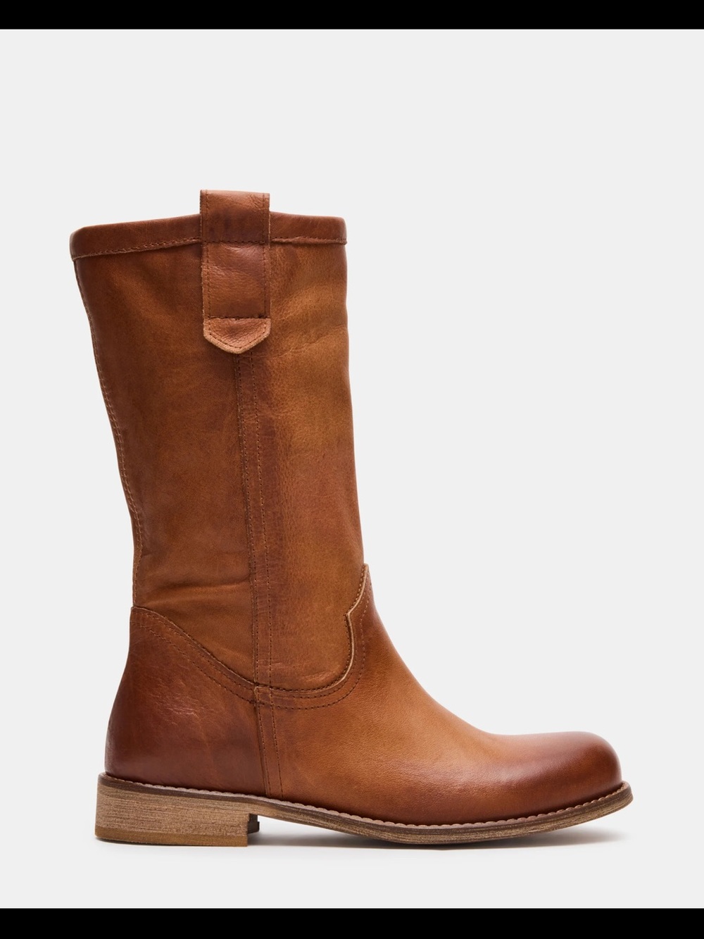 Steve Madden Mid-Calf Leather Pull-On Boot - Chestnut Brown